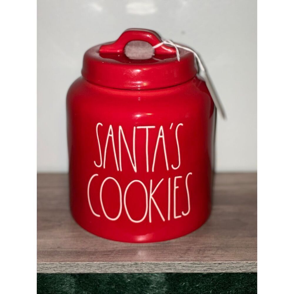 Rae Dunn Artesan Collection by Magenta Ceramic "SANTA Cookies" Jar w/ Lid Red Ca